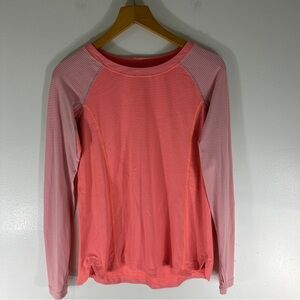 Lululemon Pop Orange Dune Wagon Stripe Pink Gray High Low  Long Sleeve Top